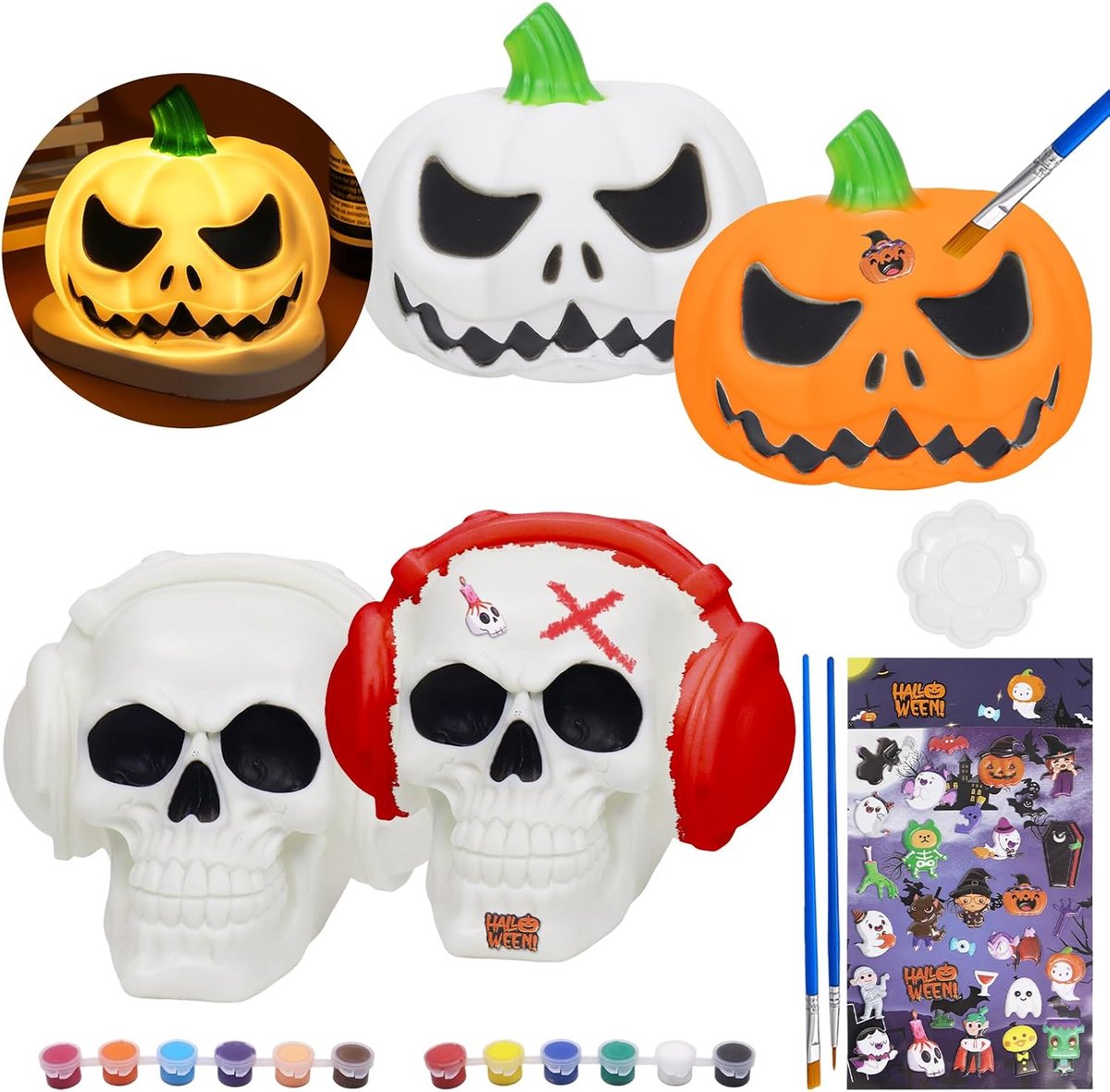 Schilderset voor kinderen, Halloween-lamp, nachtlampje om 3D te schilderen, pompoen, geest, creatief spel en handmatige activiteit, kinderen, creatieve vrije tijd, Halloween, knutselen, cadeau voor