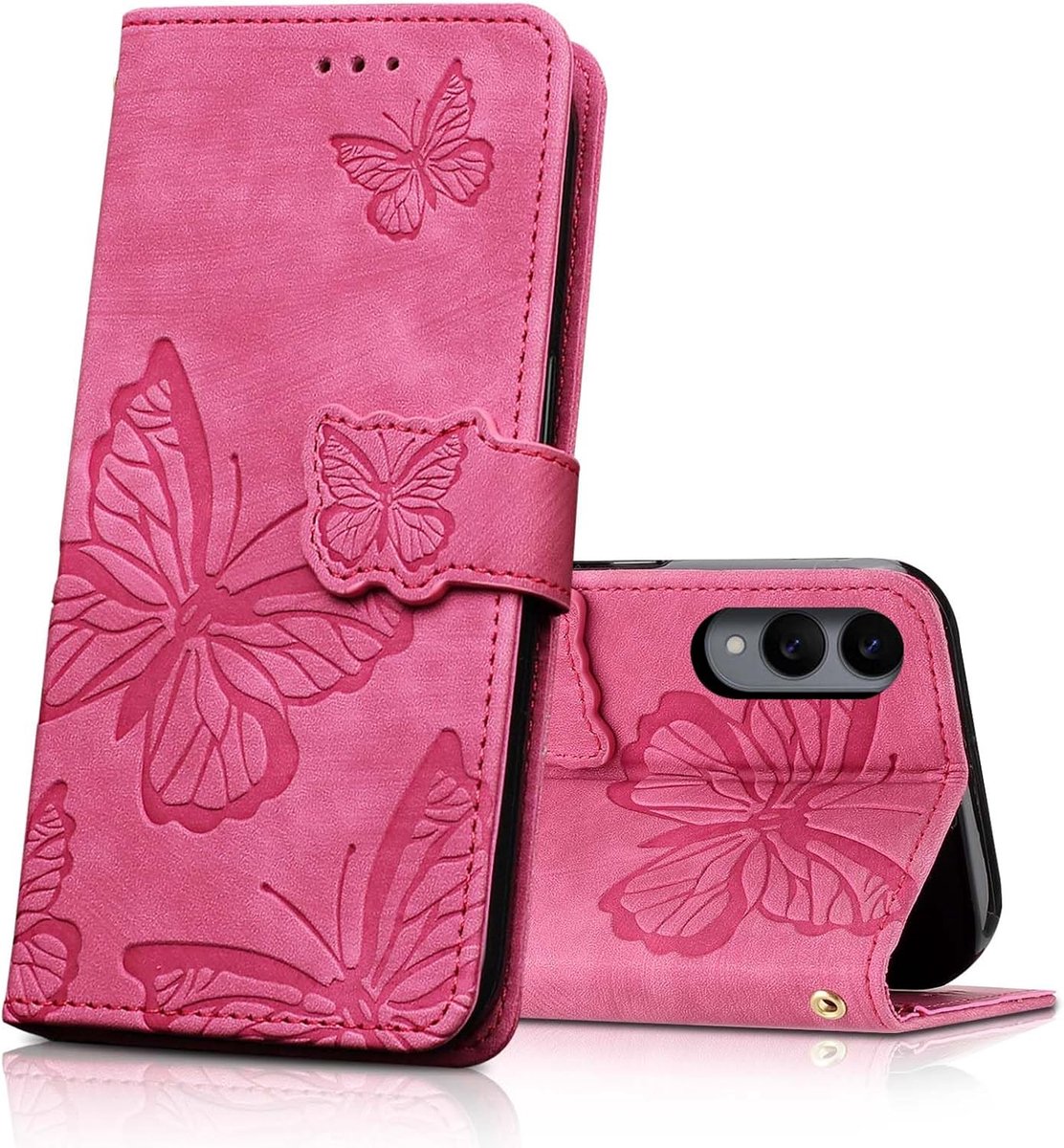 Telefoonhoes voor Samsung Galaxy S25 Edge, beschermhoes flip case, PU-leer, magnetische vlinders, leren hoes, hoes voor Samsung Galaxy S25 Edge, rozenrood