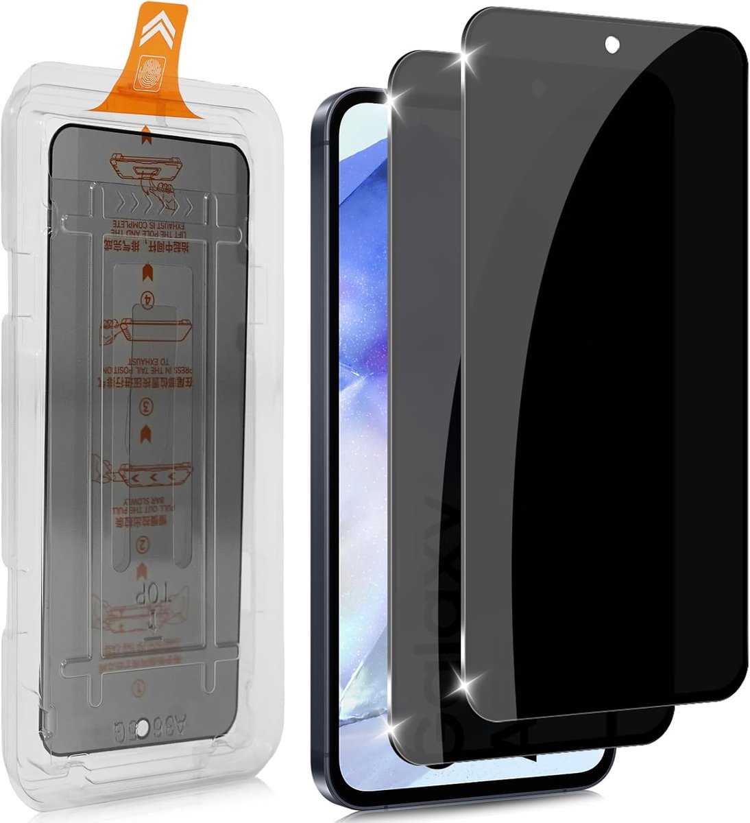 Beschermfolie voor Samsung Galaxy A55 5G, privacyfolie, pantserglas, anti-spy, autoinstallatie, 9H hardheid, privacy, displayfolie, krasbestendig, geen luchtbellen, 2 stuks
