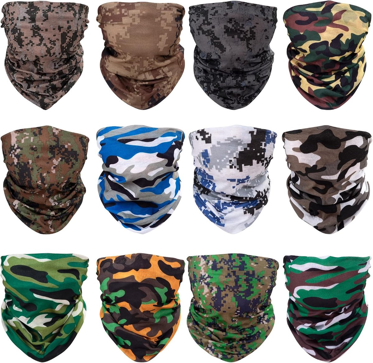Gezichtsmasker, multifunctioneel, elastisch, sport, naadloze hoofddeksels, outdoor, bandana, sjaal met UV-bestendigheid, verpakking van 12 stuks
