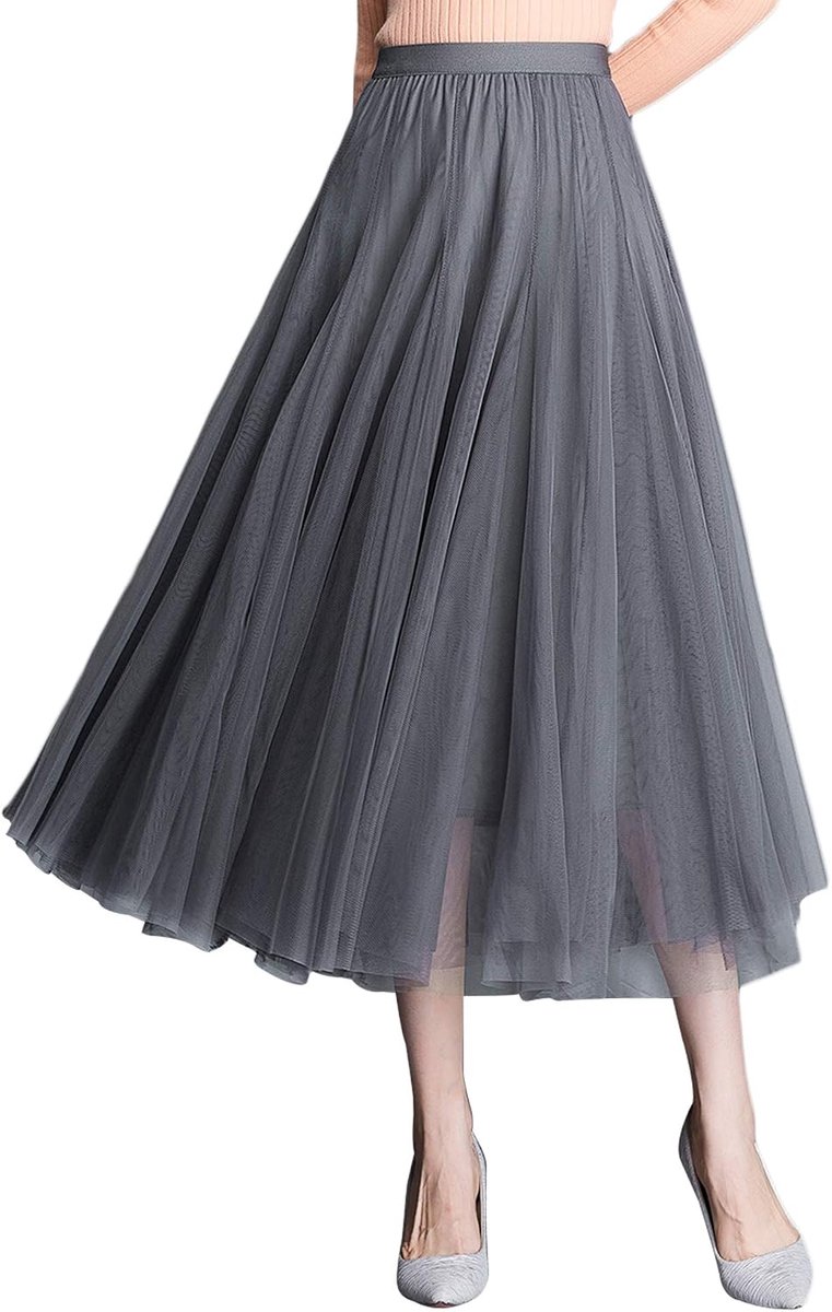 Tule rok midi plooirok hoge tailleband chique rok elastische taille gedrapeerde stof