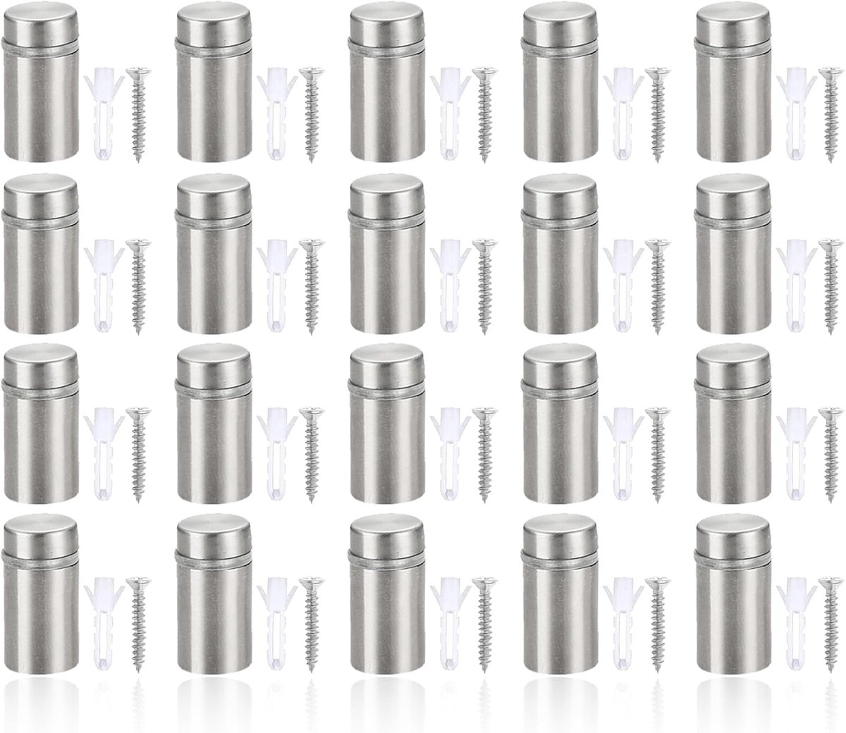 Reclameschroef, glas, afstandhouder, bevestigingen, schroeven, houder, 20 stuks, 12 x 20 mm, spijkers, glas, standoffhouder, roestvrij staal, bevestigingen, bordhouder voor glas,