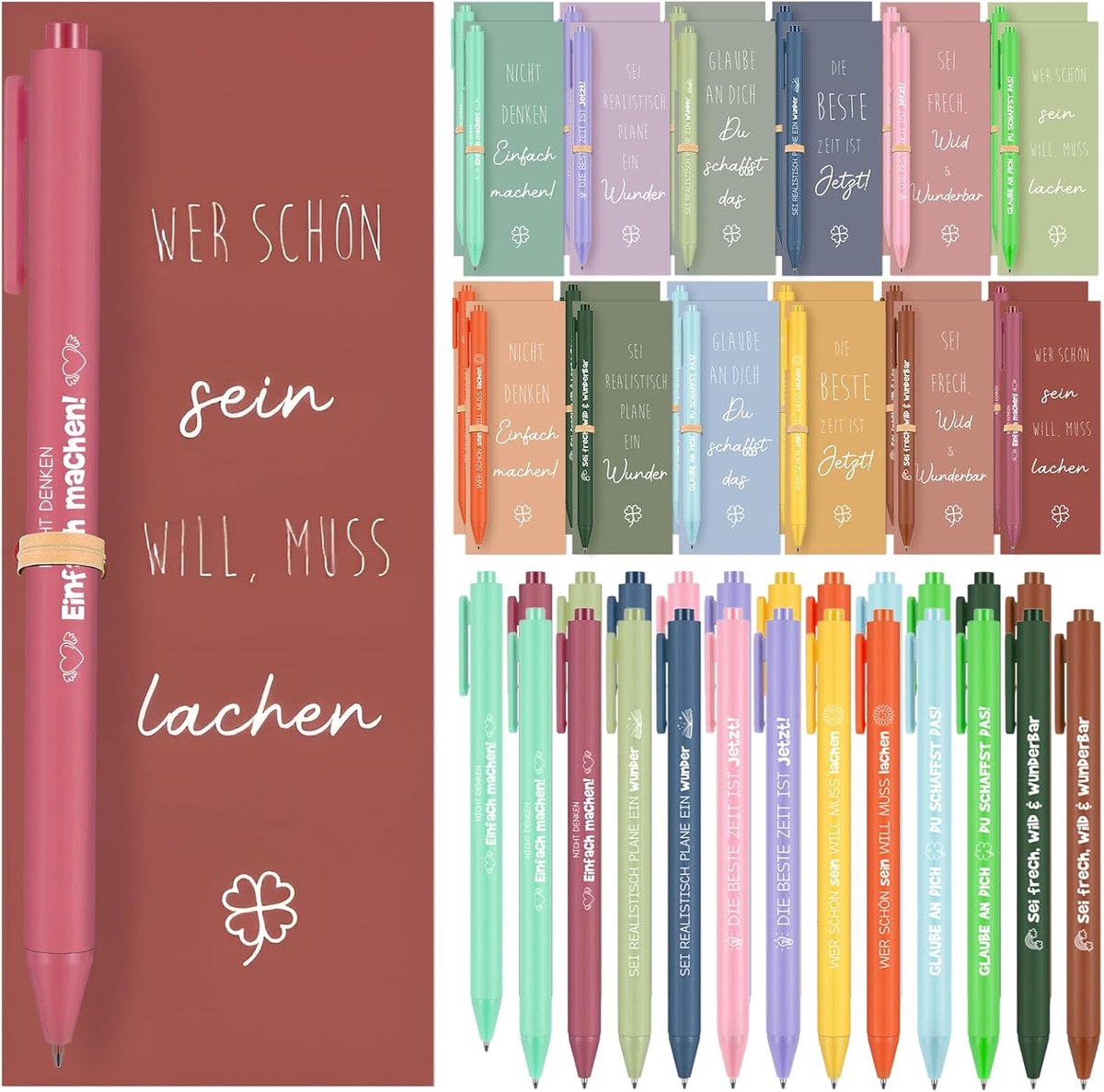 48 stuks motivatiecadeauset, afscheidscadeau voor scholieren, collega's, leraren, 24 balpennen met motivatiespreuk en 24 motivatiekaarten, bedankje, cadeau voor medewerkers en opvoeders