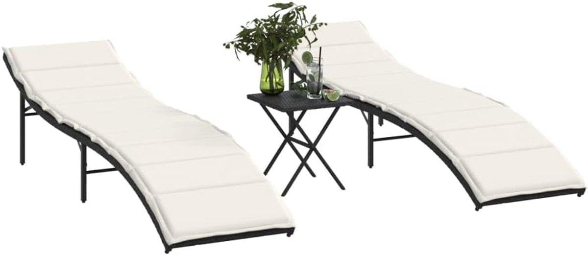 Ligstoelen 2 stuks met zwarte tafel van polyrotan, professionele ligstoel, zonneligstoel voor buiten, tuinligstoel, ligstoel, ligstoel, P368251