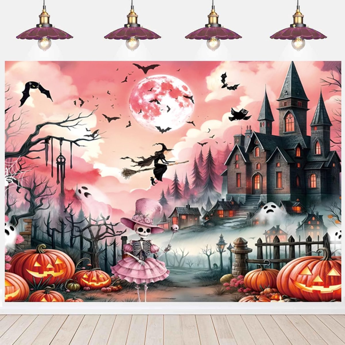 2,2 x 1,5 m, schattig, roze, schedel, pompoen, fotografie-achtergrond, magische heks, vleermuis, kinderen, Halloween, feest, decoratie, vlag, studio, accessoires