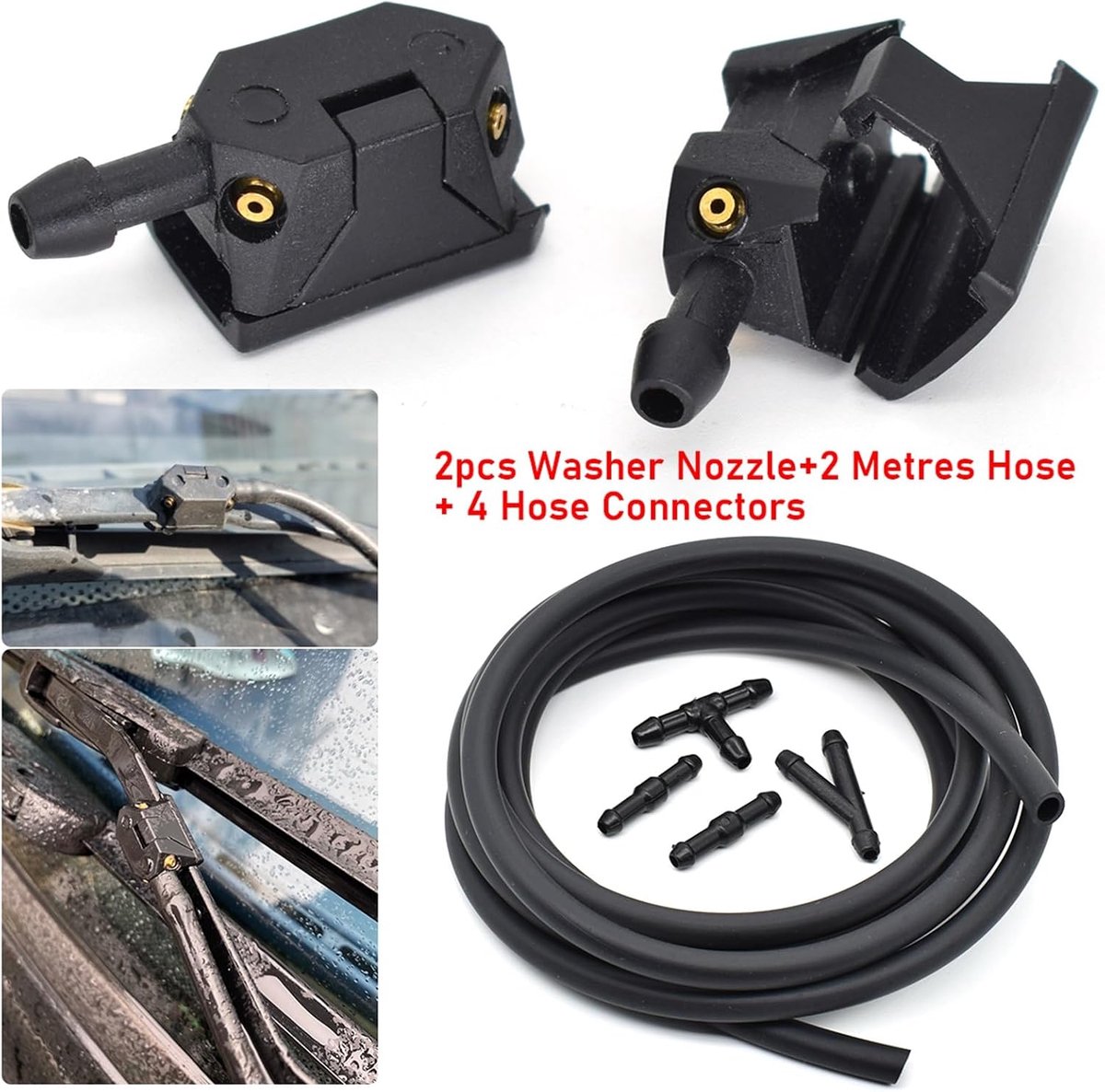 4-weg auto universeel gemonteerd op 8/9 mm arm ruitensproeier wisserblad watersproeistralen sproeiers met pompslang Ruitensproeiers(Nozzle and Hose)