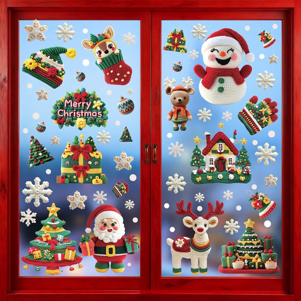 9 vellen kerstvenster, raamafbeelding, kerstglas, herbruikbaar, kerstdecoratie, stickers, kerststickers, grote etalages, winkel, huis, sneeuwvlok, kerstman, decoratie