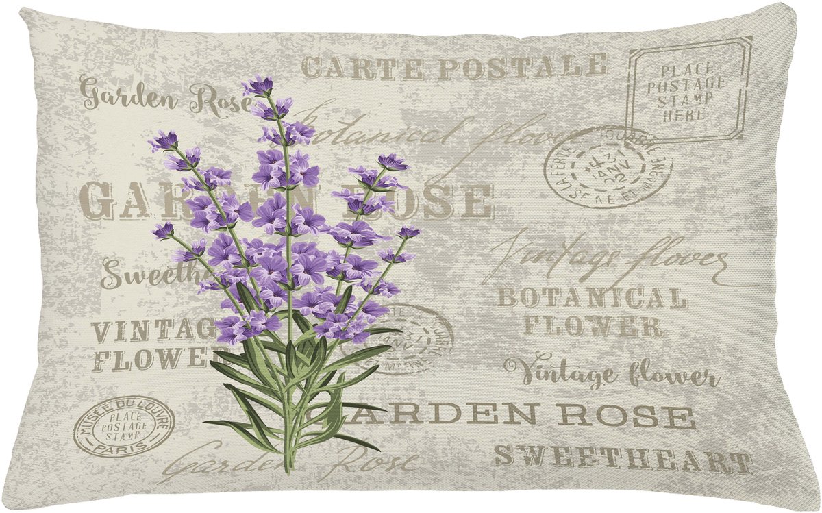 ABAKUHAUS Lavendel Sierkussenhoes, Vintage Compositie met Grunge Display en Bloemen, Decoratieve Rechthoekige Sierkussenhoes, 65 x 40 cm, Groen
