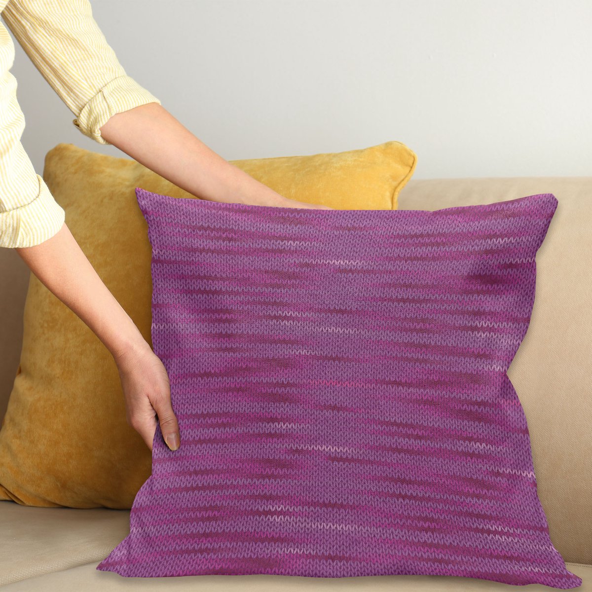 ABAKUHAUS Magenta Sierkussenhoes, Gradient Oud Aged Knit Patroon Creative Melange Wool Textured Nostalgisch Kunst, Decoratieve Vierkante Sierkussenhoes, 45 x 45 cm, Roze Paars