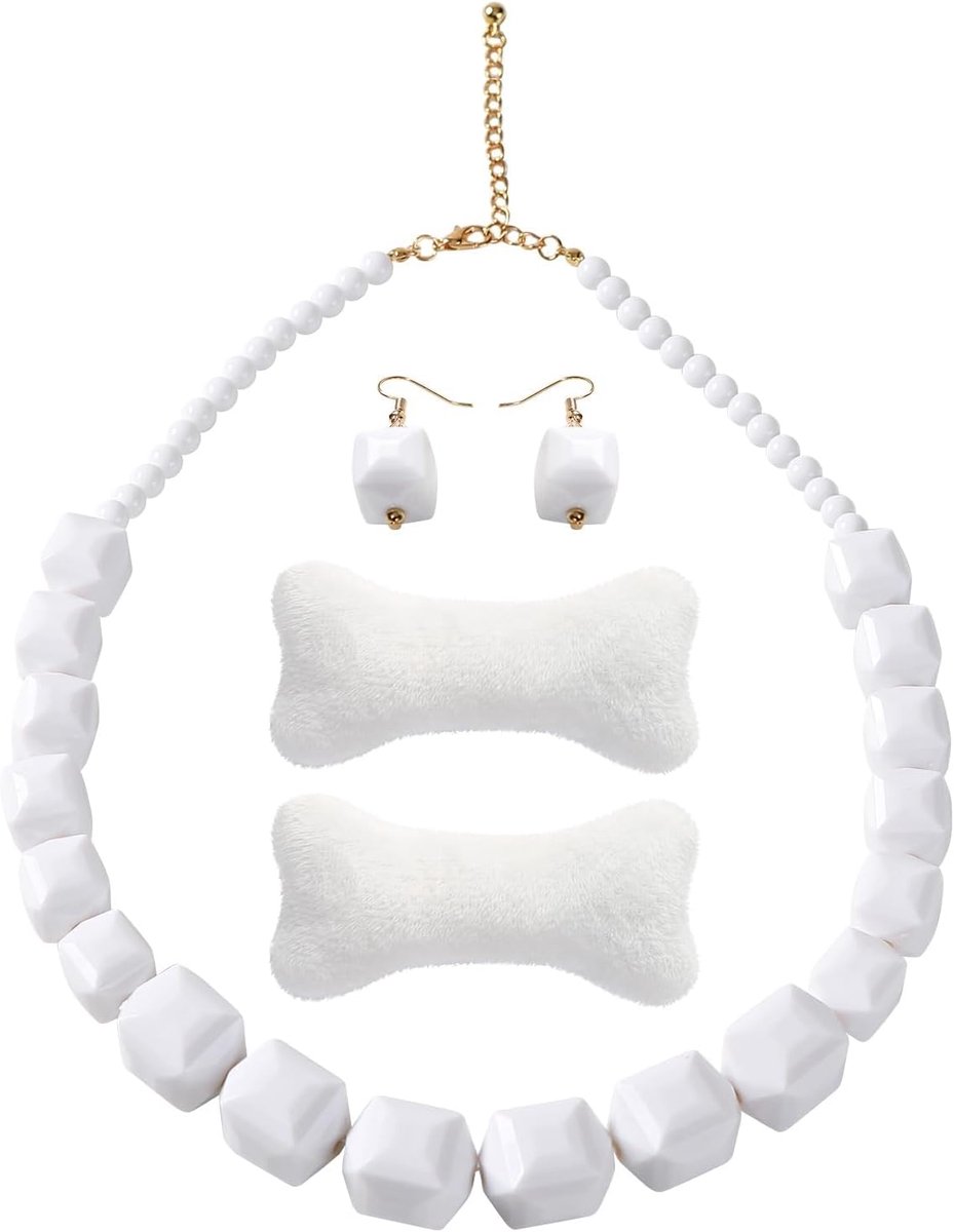 Vuursteenkostuum, botenketting, haarspeld, oorbellen, flintstones, holbewoner, kostuum, steentijd, accessoires voor Halloween, carnaval, 5 stuks