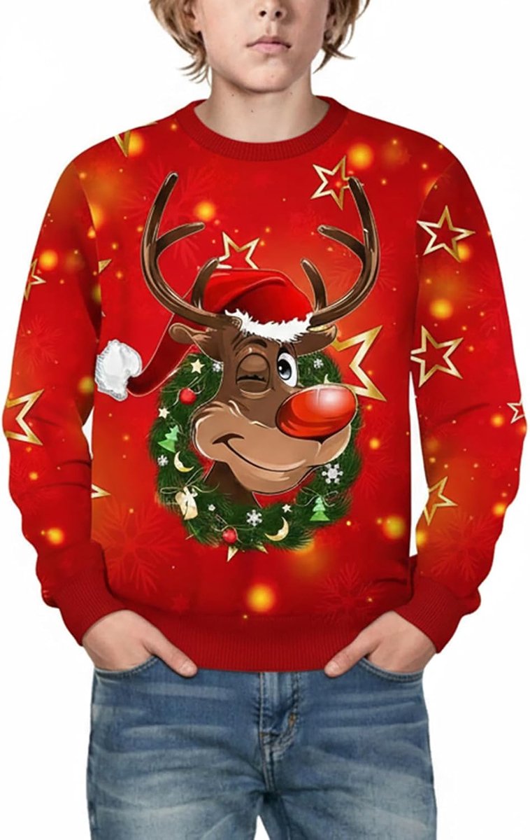 Trui met lange mouwen en ronde hals voor jongens en meisjes, rendier, sneeuwpop, kerstman, fleece voering, warm, herfst-winter, kleding voor jongeren