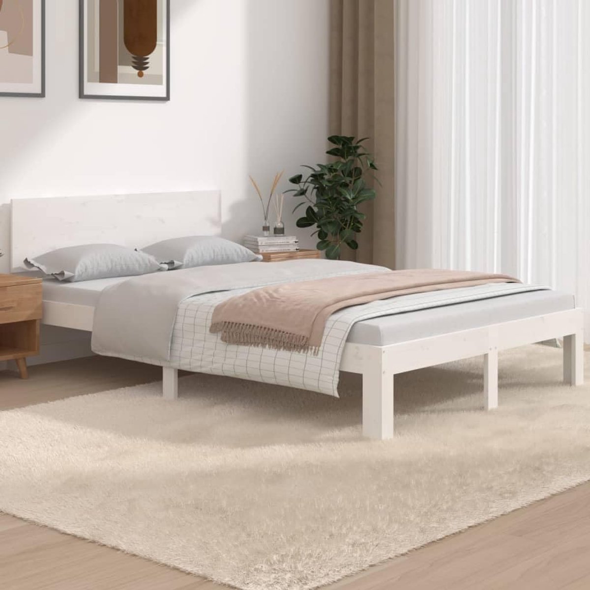 Bed tweepersoonsbed massief houten bed wit 120x190 cm 4FT Small Double geschikt voor familiekamers