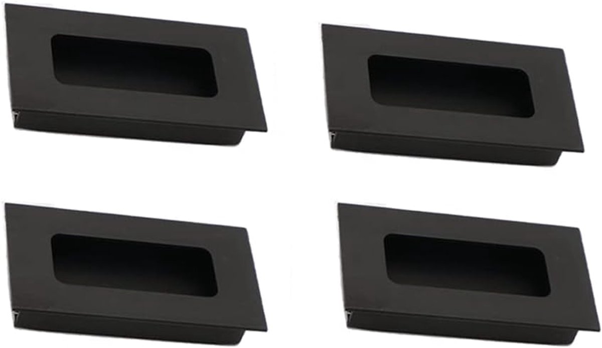 4 stks Rechthoek Inbouw Flush Deur Pull Handvat Schuifdeur Verborgen Zwart (80×42 mm)