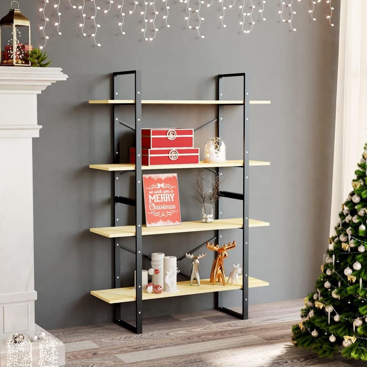 Plank met 4 niveaus, kast, organizer, boekenkast, voor eetkamer, kantoor, woonkamer, massief hout, grenenhout, wit, 100 x 30 x 140 cm