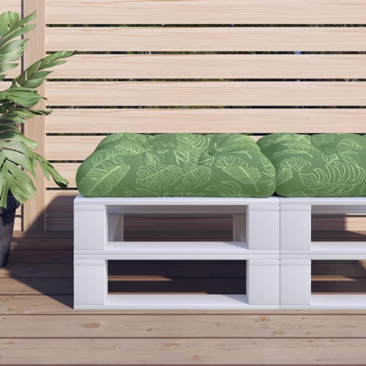 Bladpatroon, set van 4, 58 x 58 x 10 cm, van duurzaam Oxford-weefsel, voor tuinmeubelen en binnenruimtes, als decoratief kussen, bladpatroon
