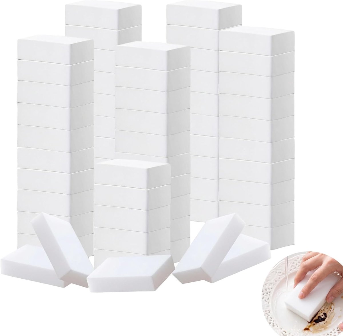 60 stuks gumspons, 10 x 6 x 2 cm, reinigingsspons voor het verwijderen van vuil, huishouden, keuken, badkamer, muren, vloer, sneakers, schoenen, auto