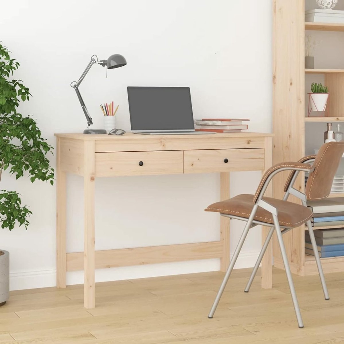 Bureau met schuifladen, computertafel, kantoormeubel, kantoor, pc-tafel, werktafel, bureautafel, laptoptafel, consoletafel, 100 x 50 x 78 cm, massief grenenhout