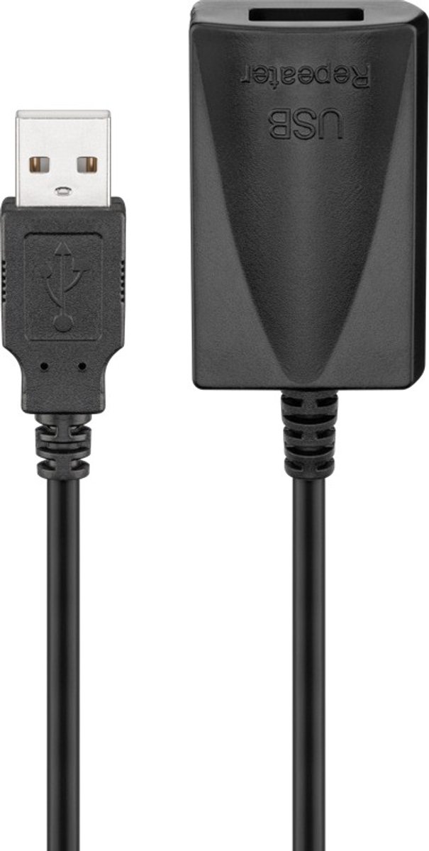Goobay Actieve USB-verlengkabel, 5 m, zwart, 2,5 W, 0,5 A, 480 Mbit/s, USB 2.0