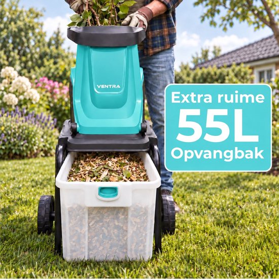 VENTRA® Hakselaar/Shredder 2800W - Voor takken tot Ø45mm - Incl. 55L opvangbak & duwstok van Merkloos	 — afbeelding 5