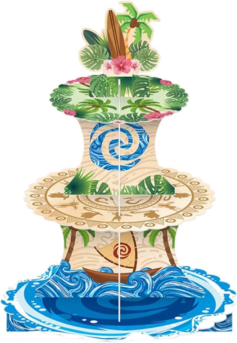 Zeewereld cupcake-standaard, desserttoren met 3 verdiepingen, palmblad, tropische verjaardagsfeestdecoratie, taartdecoratie op zee wereld