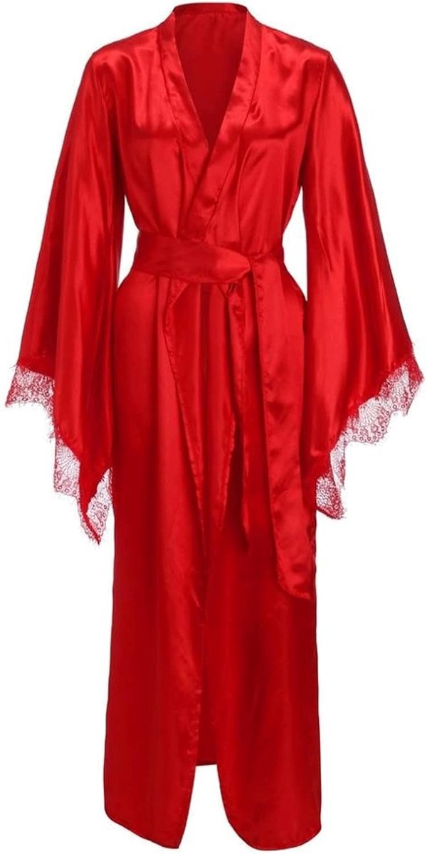 Gewaad Dames Kant Satijn Kimono Nachthemd Gewaad Badjas Ondergoed Riem Pyjama Dames Mode Zomer Zwart good