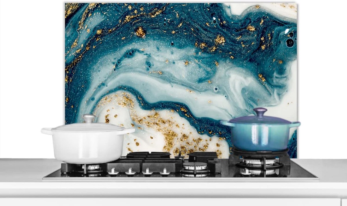 Spatscherm Keuken - 90x60 cm - Marmer - Verf - Glitter - Goud