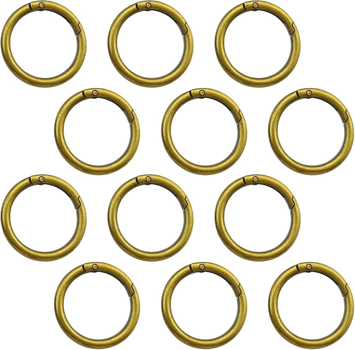 12 x ronde veerkarabijnhaken, 32 mm, ronde metalen ringen van antiek brons, voor tassen, sleutelhangers, knutselwerk en lederen accessoires