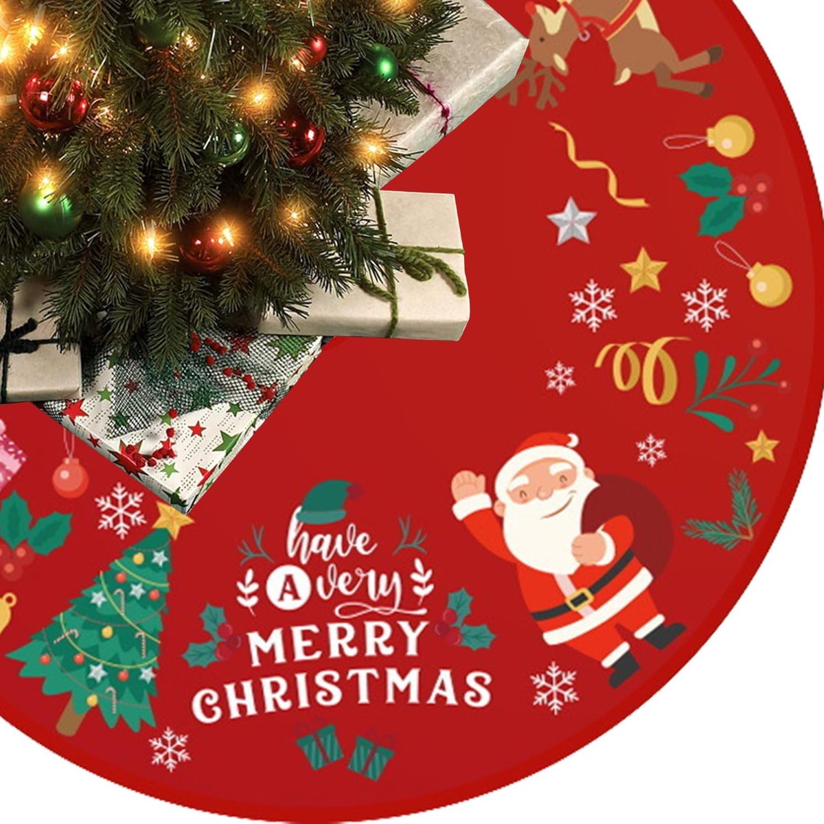 Rok, kerstboomdeken, rond, 120cm/47inch, kerstboomdeken, rond, dennenboomdeken, boomdeken, kerstboomonderlegger, kerstboomtapijt, rond, voor kerstboomversiering (C)