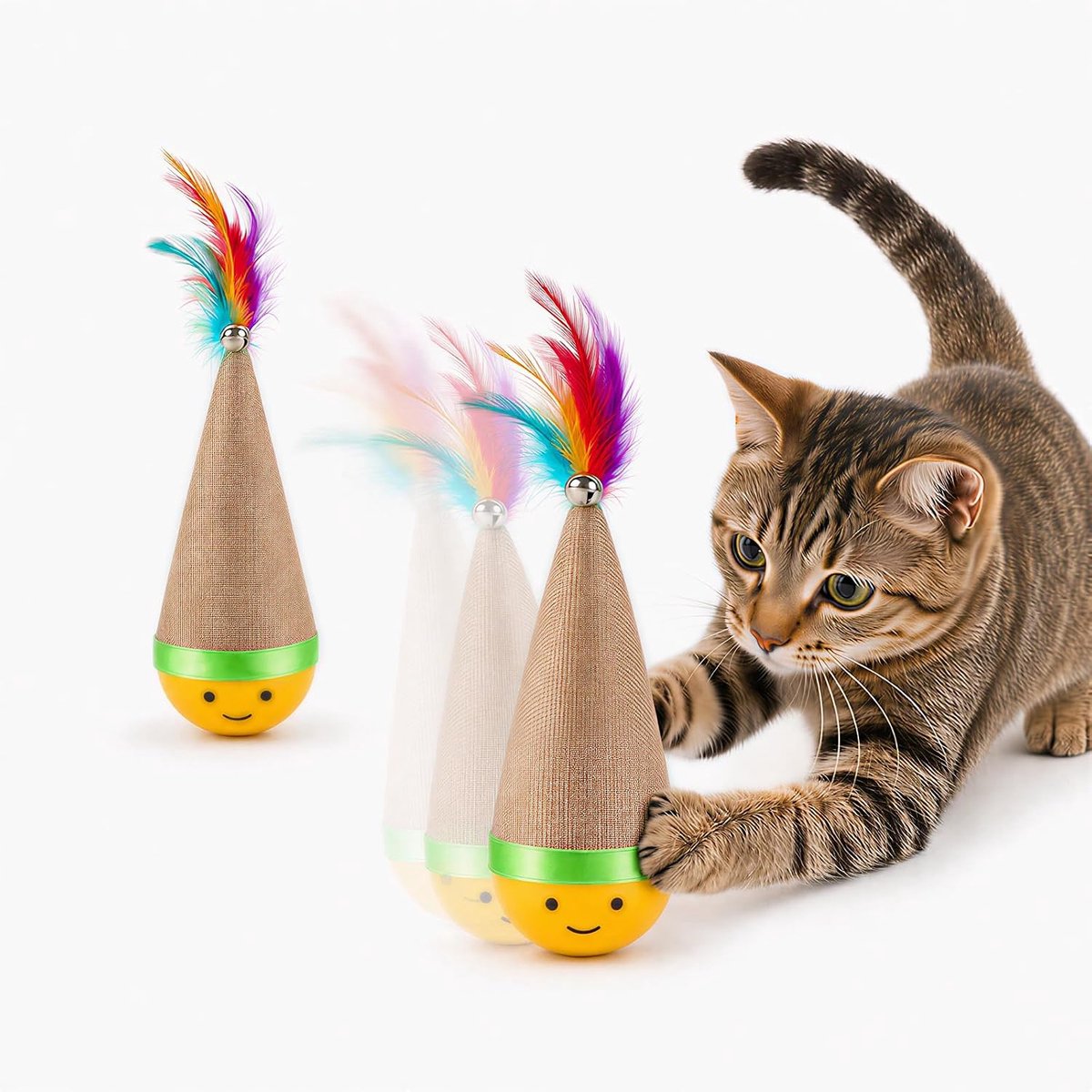 Kattenspeelgoed met veer en bel, kraboppervlak van sisal, zelfopbouwend speelgoed voor katten