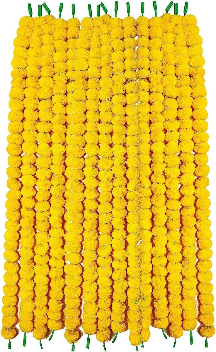 Kunstmatige Goudsbloem Garland Bloem Toran Pack Van 5 Phool Mala Voor Thuis Tempel Decoratie Diwali Pooja Indiase Bruiloft, Outdoor Indoor Nep Bloemen 5 Voet Elk (PACK VAN 10)