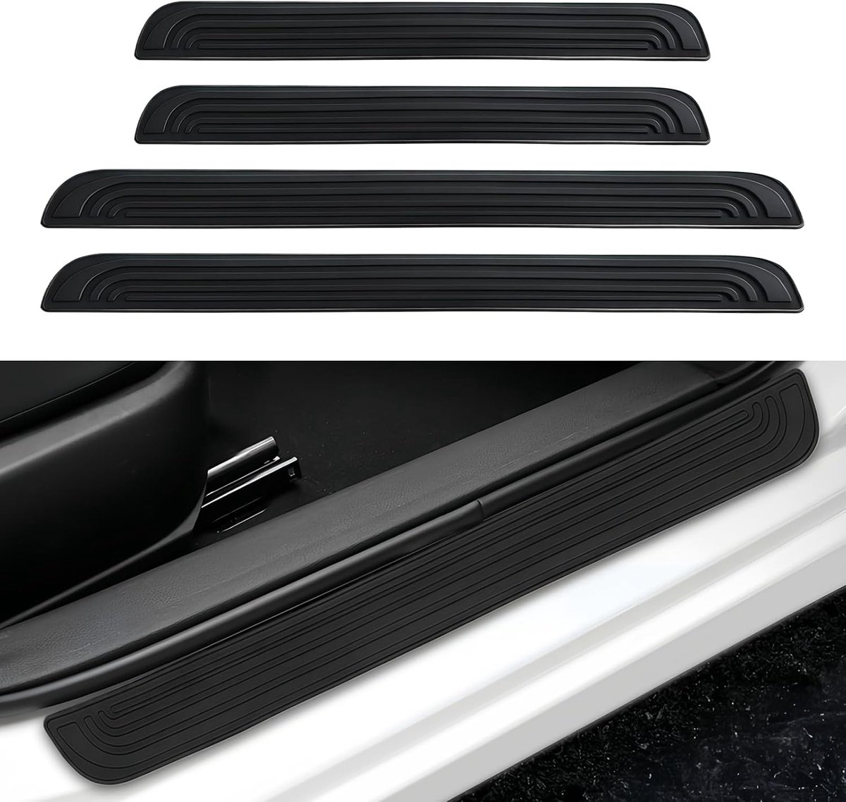 4 stuks autodeurdorpbeschermer, autodeurrandbeschermers, schuurplaathoes, waterdichte bumperbeschermfolie, universele drempelstrips voor auto's, vrachtwagens, SUV's (zwart)