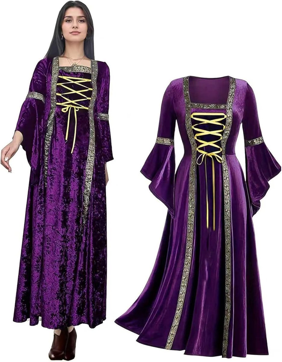 Middeleeuwse damesjurk met trompetmouwen, middeleeuwse Victoriaanse groene fluwelen koninginnenjurk, renaissance, Ierse jurk, carnaval, Halloween, feest