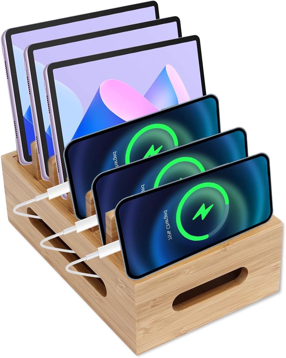 Laadstation organizer voor meerdere apparaten, houten mobiele telefoon dockingstation draagbare tablet computer organizer opbergdoos voor thuiskantoor