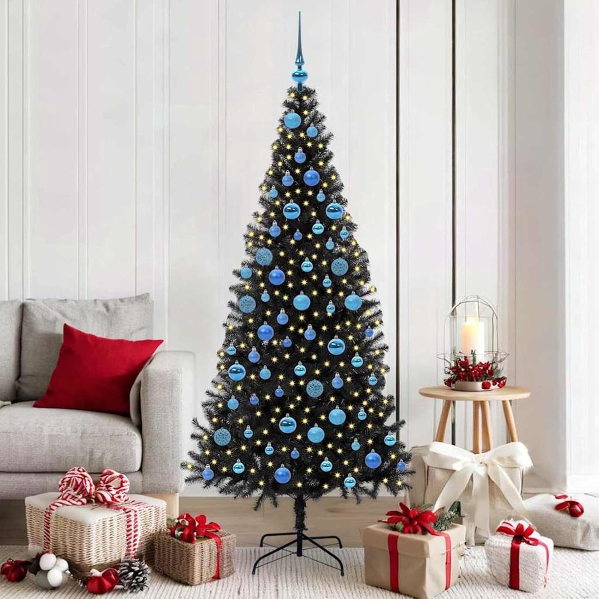 Kerstboom met 300 leds met standaard zwart 180 cm PVC, kerstboom voor woonkamer kantoor of kerstmarktdecoratie 3396485
