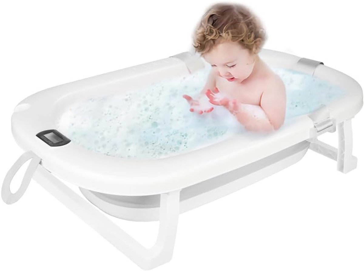 Babybad – babybad op voet met comfortabele zitting en kniemat – hoogwaardig en praktisch voor kleine ruimtes en bewegingen, 80 x 50 x 23 cm, grijs