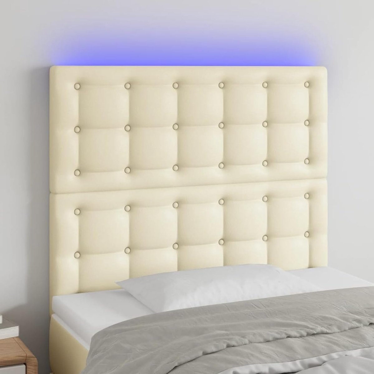 Led-hoofdeinde, crème, 90 x 5 x 118/128 cm, kunstleer, hoofdeinde voor slaapkamer, hotel, volwassenen, 3122504