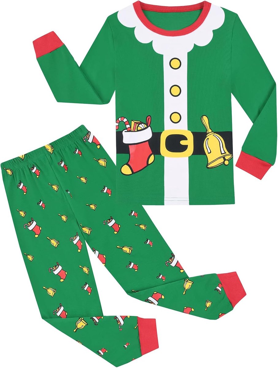 Pyjama Kinderen Katoenen Nachtkleding met Kerstprints voor Jongens en Meisjes van 2-12 Jaar