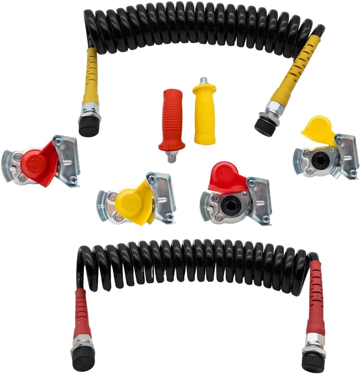 M16 met rode en gele plastic bescherming, koppelingskop met ventiel & zonder ventiel incl. M16 koepelhulp, persluchtspier, persluchtslang voor vrachtwagens, tractoren,