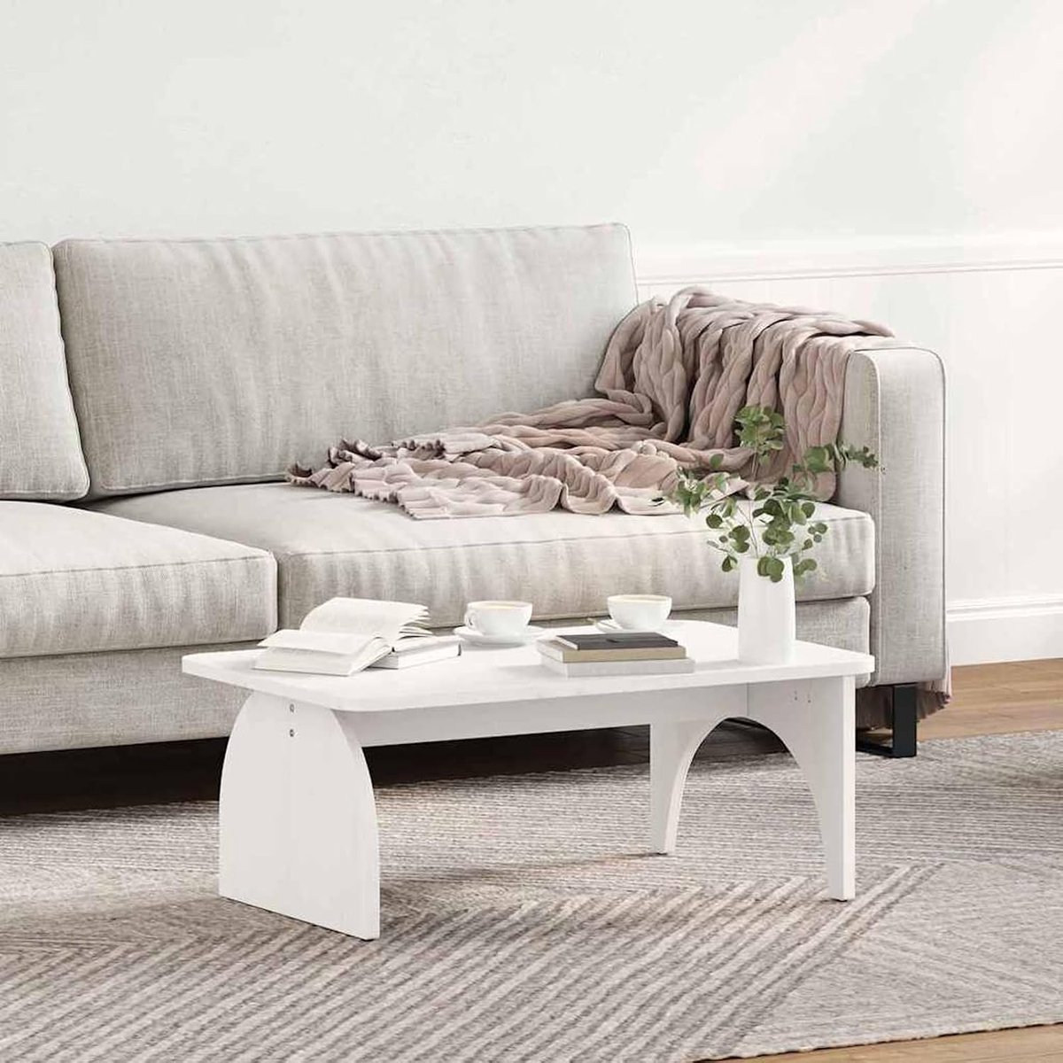 Wit massief grenen rustieke woonkamertafel 80x50x31 cm natuurlijke designtafel voor gezellig interieur en gezinsleven, tafels en koffietafels