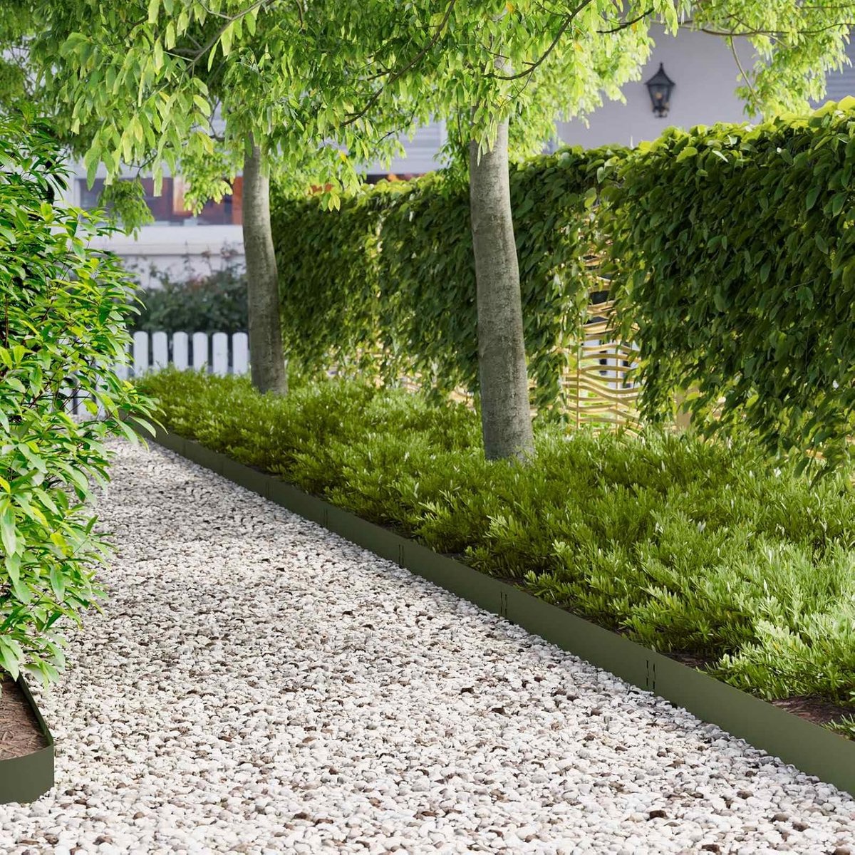 30 stuks, 100 x 15 cm, staal, olijfgroen, perkbegrenzing, gazonrand voor de tuin