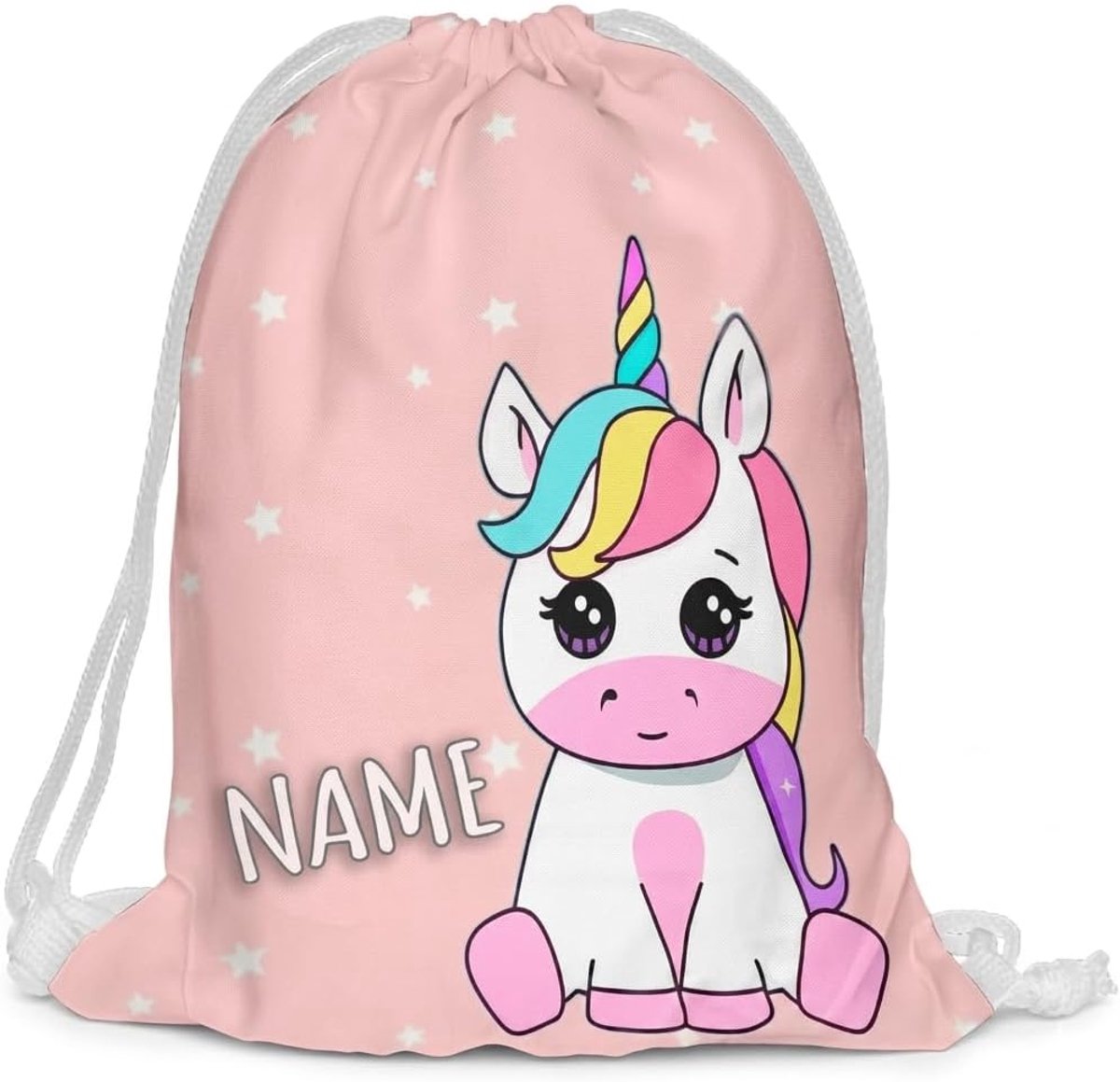 Kindergymtas met naam zak Fullprint tas Gymsac Jute tas Print Bag Fitness Eenchon Unicorn [010]
