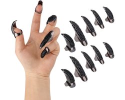 10st Halloween Klauwnagels, Metaal Punk Stijl Vingerklauwen Ringen Lange Nagel Cosplay Dames Halloween Kostuum Accessoires voor Carnaval Vampier Kat Wolf Cosplay