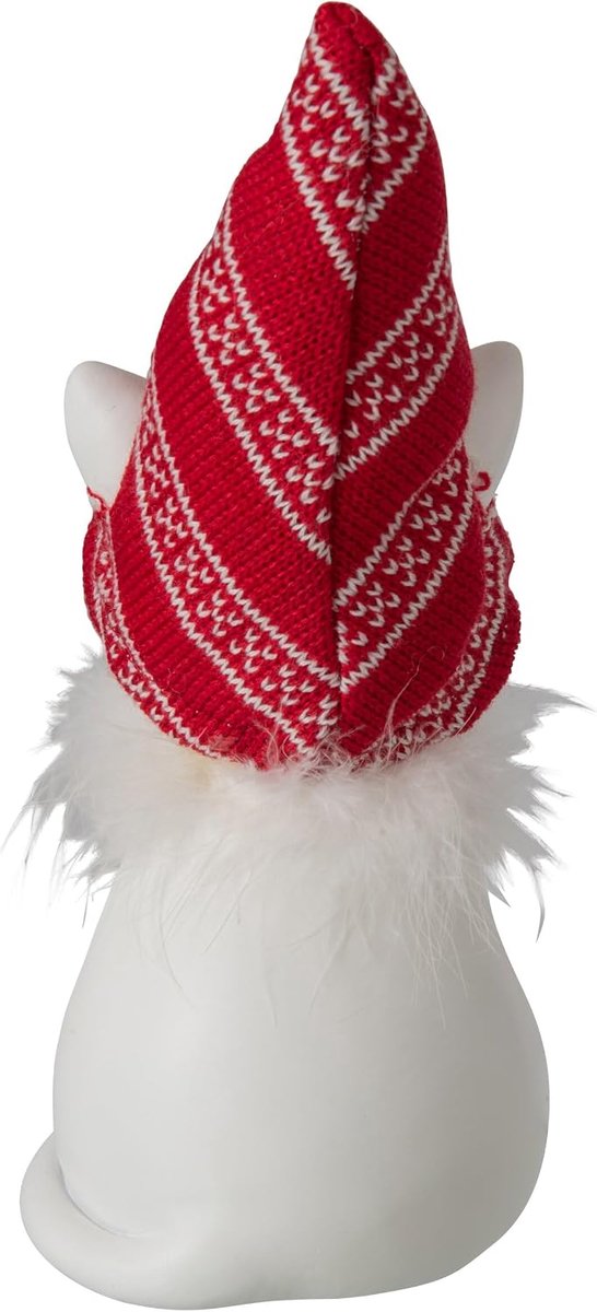 Kat met hoed – polyhars – wit/rood Kerstmis – groot