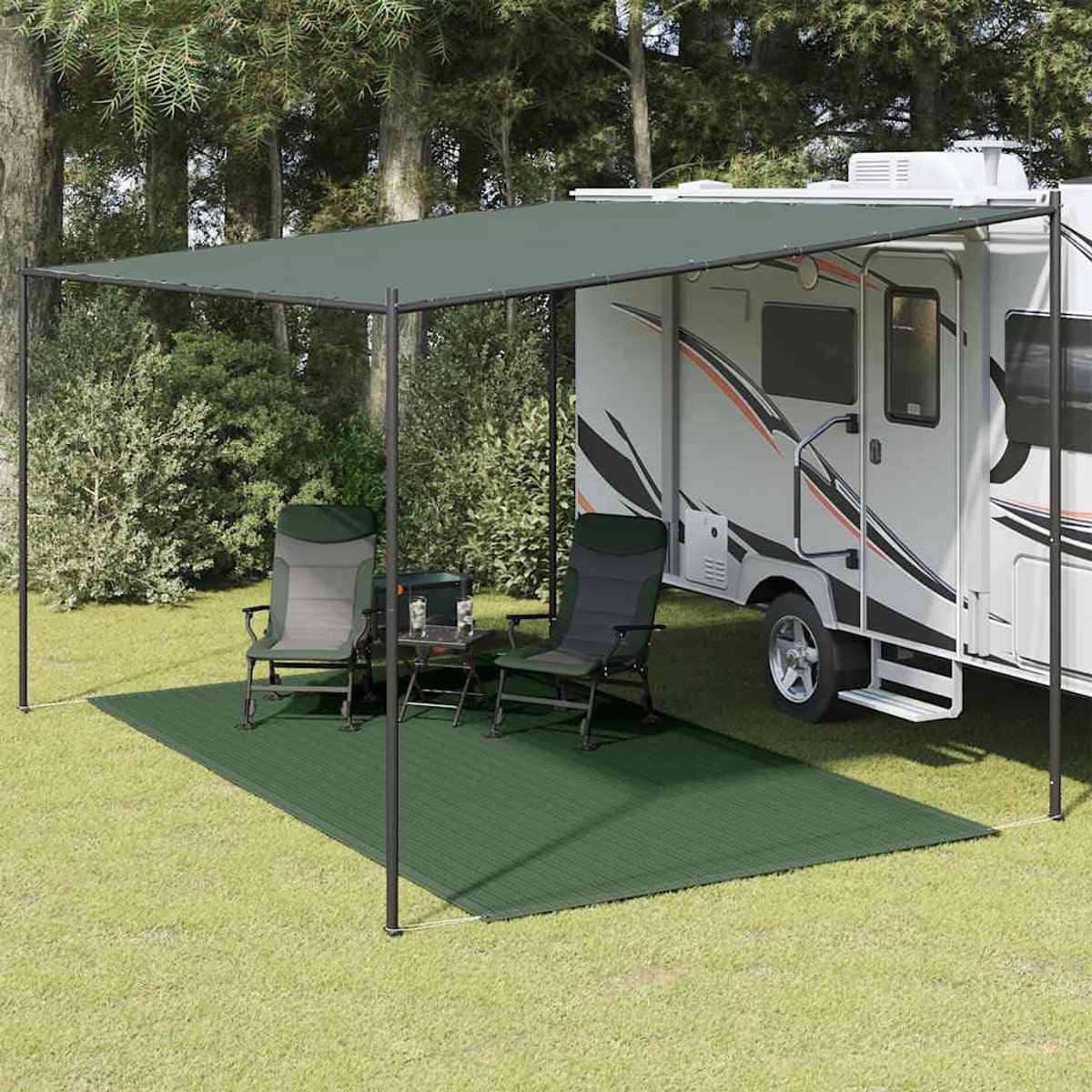 200 x 400 cm, donkergroen, robuust voortenttapijt van HDPE voor camping, caravan en terras, ademend outdoortapijt met ingestanste ringen