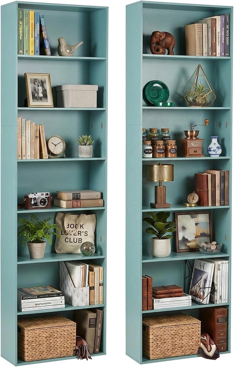 Hitsuki Verpakking met 2 boekenplanken, 7 legplanken, groen, mat, hoog smal