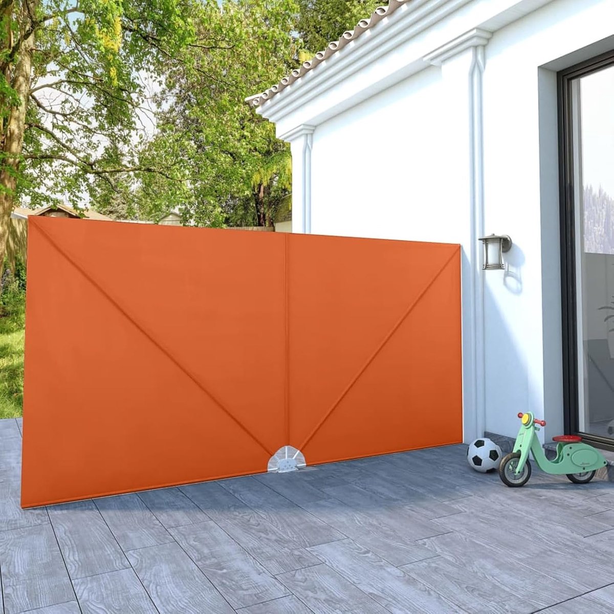 Opvouwbare zijvakken voor terras, inkijkbescherming, zonwering, windscherm, zijrolgordijn met wandhouder, terracotta-rood 400 x 200 cm, 400 x 200 cm