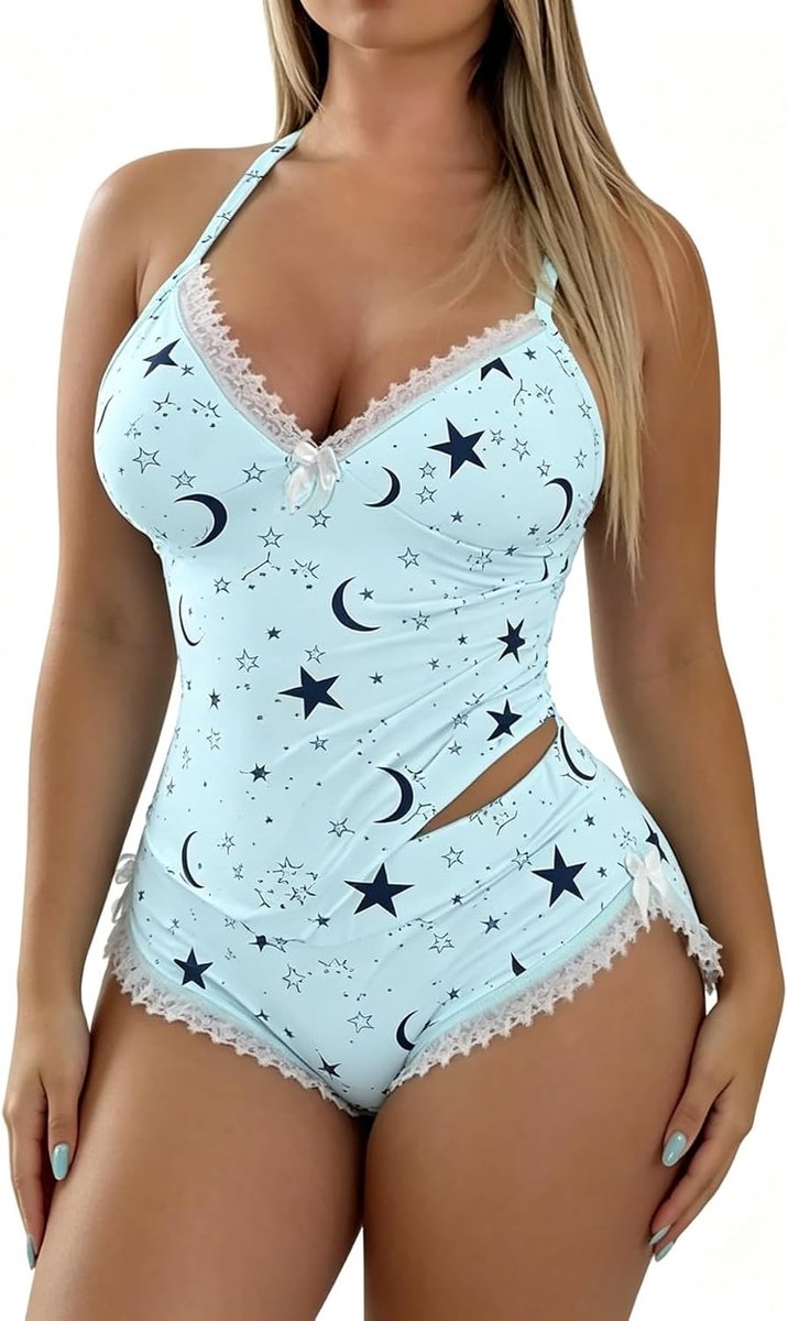 Pyjamaset, katoen, zomer, dames, 2-delig, effen, thuis, nachtkleding, casual, zacht, diepe V-hals, mouwloos, kant, korte top, elastisch, losse pyjama, babydoll, bandjes