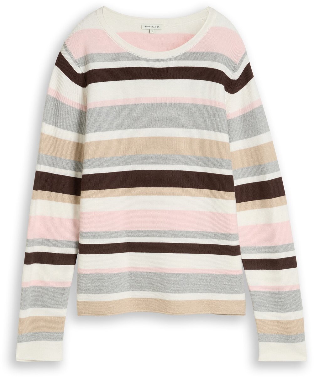 Tom Tailor - Gebreide trui van katoen - Maat M - pink beige grey stripe