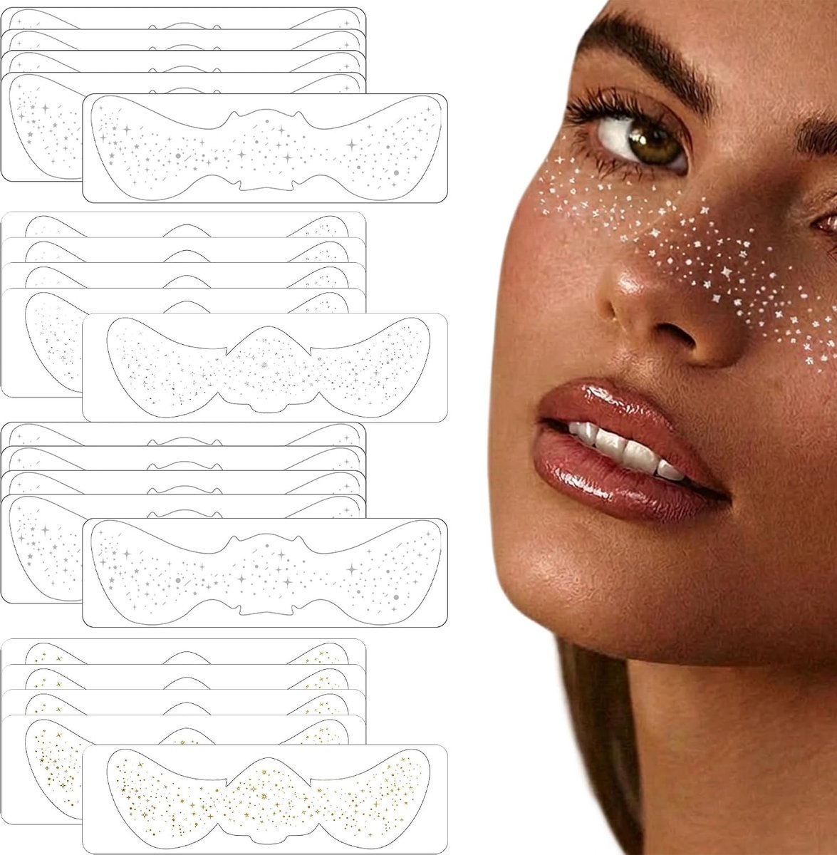 20 stuks glitter-tatoeages voor sproeten, waterbestendige gouden sterren en stippen, tijdelijke tatoeagefolie voor tieners en volwassenen