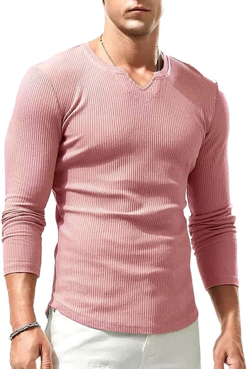 Sport-T-shirts met lange mouwen en korte mouwen voor heren, V-hals stretch, gespierde pasvorm, casual ondergoed, thermo-shirt voor heren, lichtgewicht T-shirt met lange mouwen en korte